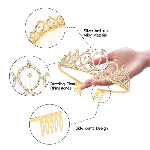 Birthday Crowns for Women, Didder Gold Rhinestone Tiara & Birthday Queen Sash, Birthday Crown Birthday Tiara Birthday Sash and Tiaras for Women Girls Birthday Gifts Party Accessories