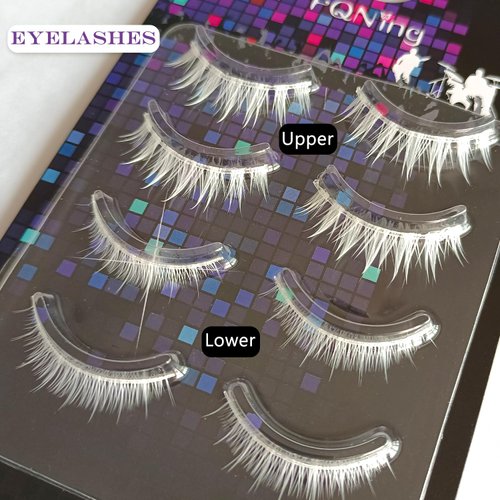 FQNing White False Eyelashes Upper and Lower Lashes Set for Party, Cosplay, Masquerade (Comic white)