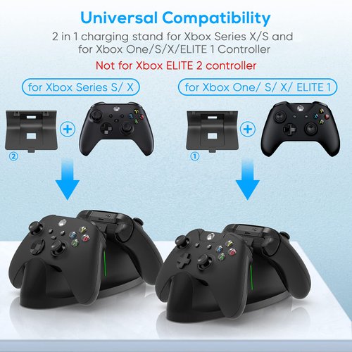 Controller Charger for Xbox One/Series X|S Controller, Dual Charging Station Dock with 2x1400mAH(3360mWH) Rechargeable Battery Packs & 4 Battery Covers for Xbox One/S/Elite/Core Controller