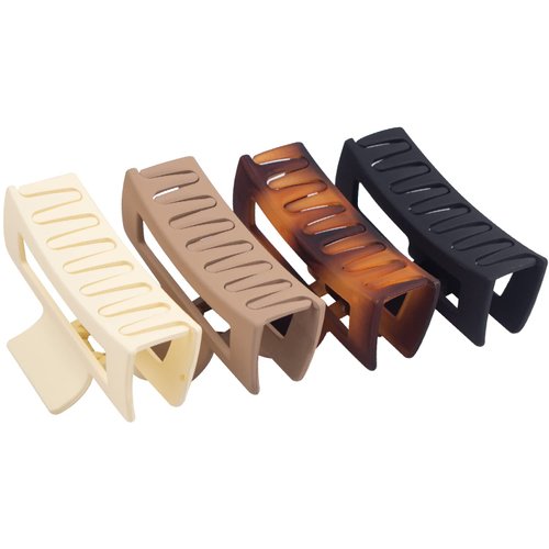MAORULU 4pcs 3.5" Rectangle Hair Clips for Women Girls, Hair Clip Square Hair Jaw Clips, Hair Clamps Strong Hold for Thin & Thick Hair (White, Black, Khaki, Tortoise)