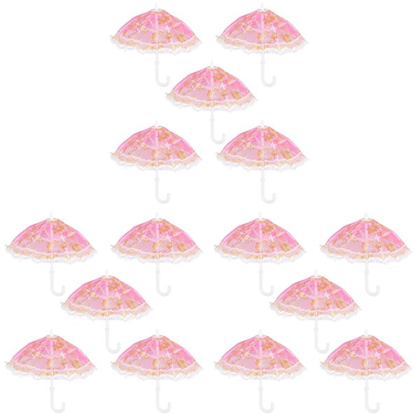 Totority Mini Umbrella Cute Doll Umbrella,15 Pcs Mini Parasol Toys Mini Lace Umbrella Beach Toys Small Parasol Prop Mini Vintage Umbrella Kids Play House Accessories Miniature Umbrella
