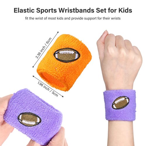 24 Pieces Kids Sports Wristbands 6 Colors Football Sports Party Favor Colorful Wrist Sweatbands Cloth Wristbands for Birthday Party Sports Party