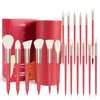 LULUCOLORS 18 pcs Makeup Brush sets - Makeup Brush Set with Wooden Handle - Includes Foundation, Contour, Eyeshadow, Eyeliner, and Lip Brushes -Brushes with Brush Holder -Soft Bristles (Red)