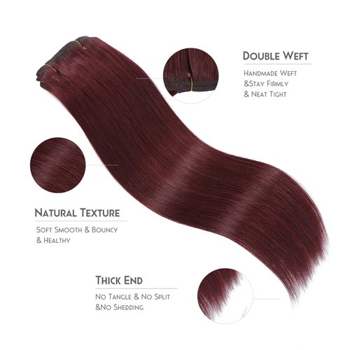 Doupor Clip in Hair Extensions Real Human Hair,Silky Straight Remy Human Hair Seamless Clip in Hair Extensions Soft Natural Clip ins for women,Burgundy Red 8pcs 120g 22 inch