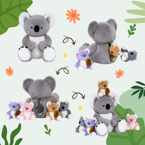 OUOZZZ Koala Stuffed Animals with Babies Inside 12" Koala Plush Toys with 4 Babies Koala - Gift Present Toys for Girls Boys Kids Toddler