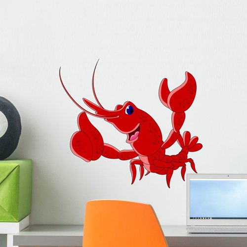 Wallmonkeys WM244971 Cute Red Shrimp Cartoon Thumb up Peel and Stick Wall Decals, 18&quot; W x 16&quot; H-S...