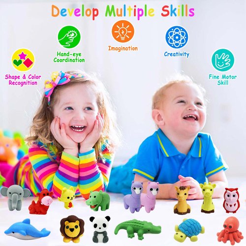 Kaemi 46Pcs Animal Erasers for Kids Desk Pets Pencil Erasers Puzzle Erasers Animals Bulk 3D Erasers Take Apart Erasers Toys for Party Favors Treasure Box Games Prizes