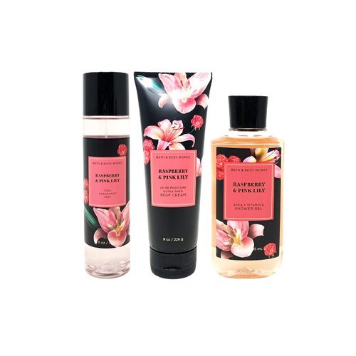 RASPBERRY & PINK LILY Trio Gift Set - Includes Fine Fragrance Mist, Ultra Shea Body Cream, and Shower Gel - Full Size