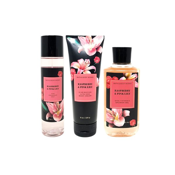RASPBERRY & PINK LILY Trio Gift Set - Includes Fine Fragrance Mist, Ultra Shea Body Cream, and Shower Gel - Full Size