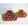 Generic Jeweled antique style bronze gold metal hair claw clips with crystals (Primary color: Red), 1 Count (Pack of 1)