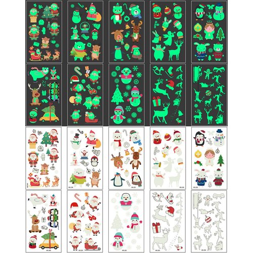Luminous Christmas Temporary Tattoos Kids, 120 PCS Christmas Fake Tattoos Glow in the Dark, Waterproof Body Stickers, Xmas Holiday Party Favors Supplies Decorations for Boys Girls Stocking Stuffers