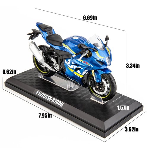 MSZ 1/12 Compatible for Suzuki GSX-R1000 Motorcycle Toy,Collector Motorcycle Modle with Display Stand,Toy Motorcycles for 3-9 Year Old Boys Blue