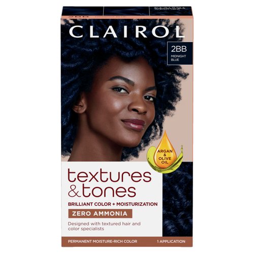 Clairol Textures & Tones Permanent Hair Dye, 2BB Midnight Blue Hair Color, Pack of 1