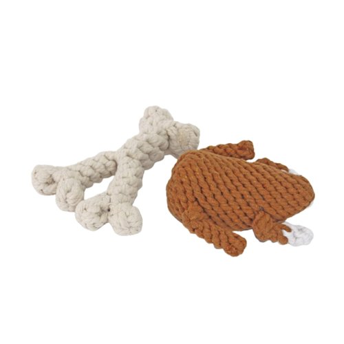 Midlee Thanksgiving Meal Rope Dog Toy Set - Turkey Leg & Wishbone