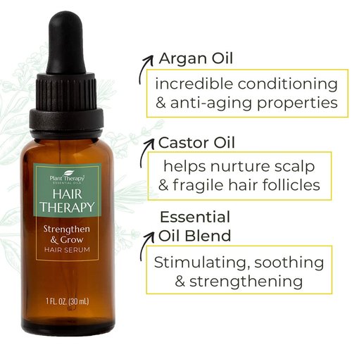 Plant Therapy Hair Therapy Blend & Serum Set - Strengthen, Repair and Grow Shiny Healthy Hair, 1 oz Serum & 10 mL Essential Oil Blend