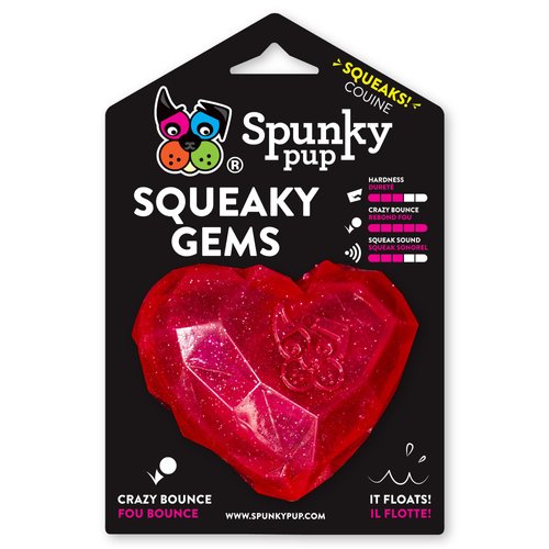 Spunky pup Squeaky Gems Heart Dog Toy | Fun Squeak | Crazy Bounce Gem Cut Shape that Floats | Non-Toxic Rubber | Dishwasher Safe | Perfect Toys for Small to Medium Breeds