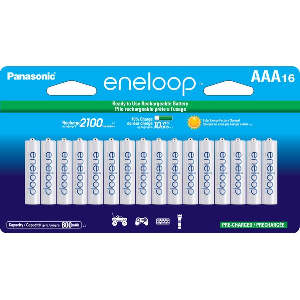 Panasonic BK-4MCCA16FA eneloop AAA 2100 Cycle Ni-MH Pre-Charged Rechargeable Batteries, 16 Pack