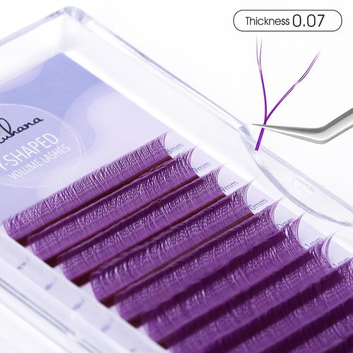 NATUHANA YY Eyelash Extension 0.07mm C Curl 8-14mm Mixed Makeup Tray Lash Supplies Premade Fans Y Shape Volume Lash 12Raws/Case Premium Faux Mink False Lash Extensions (8-14 MIX, purple;0.07 C)