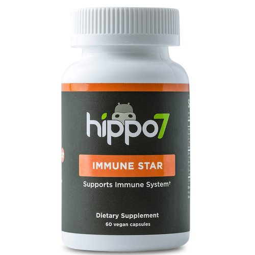 Immune Star by Hippo7. 7-in-1 Immune System Support. Vitamin D, Zinc, Echinacea, Elderberry, Vitamin C, Turmeric & Selenium. (1 Bottle, 60 Capsules)