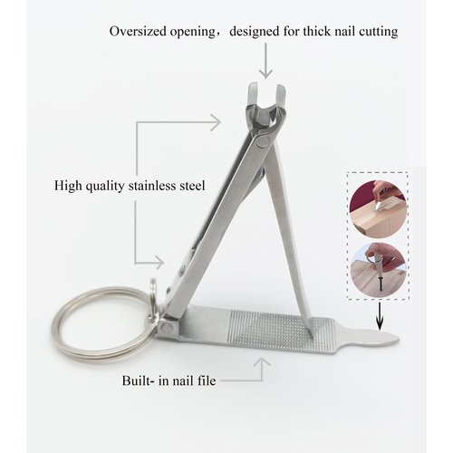 Ginalaia Stainless Steel Portable Nail Cutter，German Keychain Nail Clipper with File for Man and Women, Ultra Thin Flat Fingernail Clipper Perfect Use for Traveling、 Home 、 Office (Small, 1)