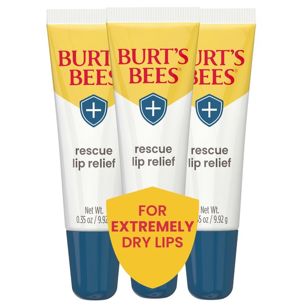 Burt's Bees Lip Balm Stocking Stuffers, Moisturizing Lip Care Christmas Gifts, Rescue Relief - Relieves Extremely Dry Lips with Moisturizing Shea Butter & Echinacea, Natural Origin Treatment (3-Pack)