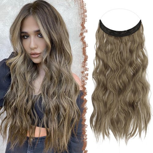 FESHFEN Invisible Wire Hair Extensions with Transparent Wire Adjustable Size with 2 Secure Clips ...