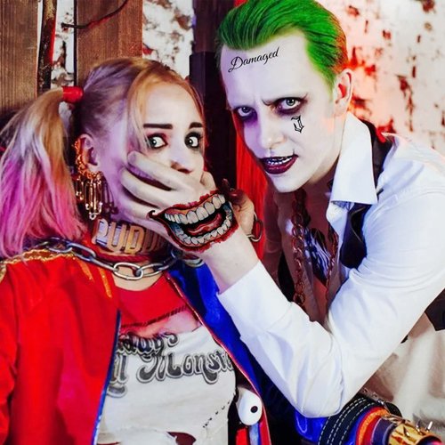 COKTAK 6 Sheets Joker Tattoos Halloween Makeup Kit Cosplay Costume, HQ Clown Joker Face Tattoos Stickers, Fake Joker Hand Temporary Tattoos Halloween Costume Decals, Bulk Prisoner Inmate Rapper Gothic Tattoos Set