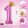 40 Inch Hot Pink Number 1 & Mini Crown Balloon for Birthday Party Decorations, 1st Birthday Party Decorations, Baby Shower Anniversary Balloons Decorations Supplies