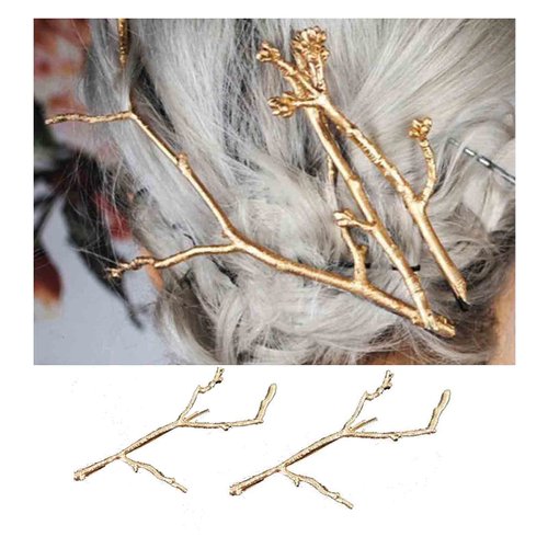 Yheakne Boho Leaf Hair Clip Gold Branch Hair Barrette Pin Vintage Leaf Barrette Hairclip Decorative Headclips Metal Hair Accessories for Women and Girls 2Pcs