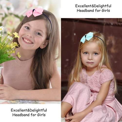 AMCAMI 2 PCS Pink and Blue Women Bow Headband for Girl and 4 PCS Bow Hair Clips for Women