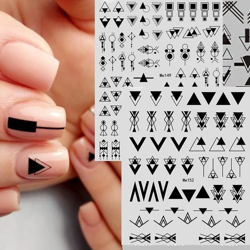 12 Sheets Geometric Nail Art Stickers Decals Self-Adhesive Pegatinas Uñas Black White Mysterious Triangle Nail Supplies Nail Art Design Decoration Accessories