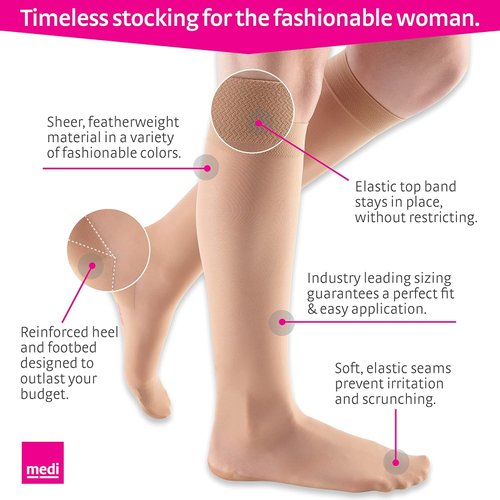 mediven Sheer & Soft for Women 20-30 mmHg - Closed Toe Leg Circulation Knee High Compression Stockings for Women Sheer Leg Support Compression Hosiery I-Petite Natural