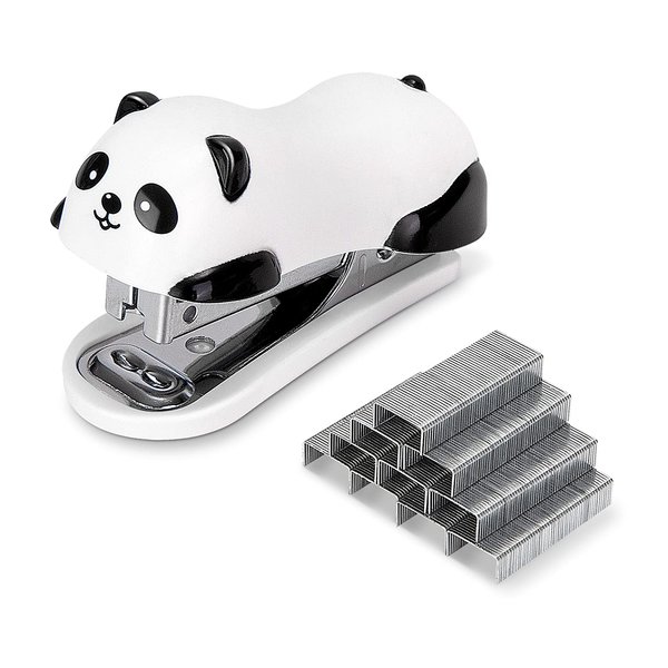 Deli Mini Cute Panda Desktop Stapler, Office Stapler, 12 Sheet Capacity, Includes Built-in Staple Remover & 1000PCS No.10 Staples