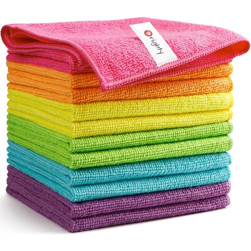 Orighty Microfiber Cleaning Cloths, Pack of 12, Highly Absorbent Cleaning Supplies, Lint Free Cloths for Multiple-use, Powerful Dust Removal Cleaning Rags for House, Kitchen, Car Care(12x12 inch)