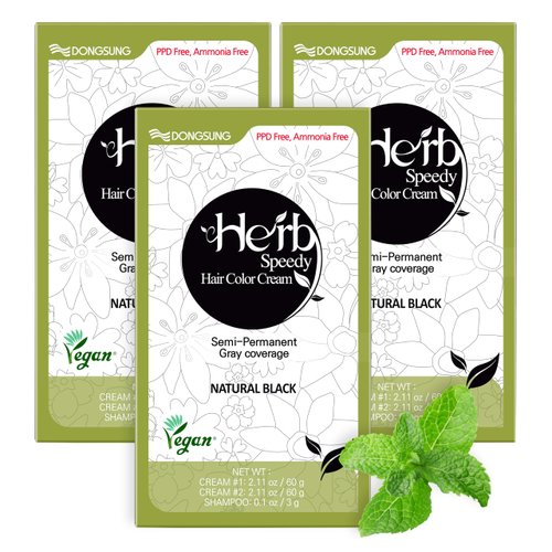Herb Speedy Color Cream (Natural Black, 3 Pack) PPD Free, Ammonia Free, Vegan Hair Dye Contains Sun Protection Odorless No more Eye and/or Scalp Irritations From Coloring For Sensitive Scalp