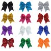 Glitter Cheer Bows - Cheerleading Softball Gifts for Girls and Women Team Bow with Ponytail Holder Complete your Cheerleader Outfit Uniform Strong Hair Ties Bands Elastics by Kenz Laurenz (1) (Teal)
