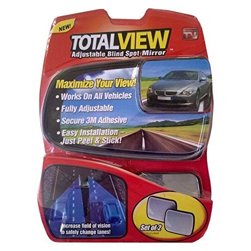 Total View 360 Wide Angle Universal Adjustable Blind Spot Mirror, Frameless Square Design, 2 Pack