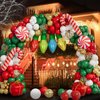 Grcypa 145Pcs Christmas Balloon Garland Arch Kit with Xmas Red White Green Gold Confetti Balloons Light Bulb Candy Cane Gift Box Foil Balloons for Christmas Party Decorations New Year Party Supplies