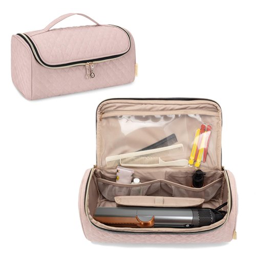 YARWO Hair Straightener Travel Bag Compatible with Dyson/Revlon/CHI/GHD/REMINGTON Hair Flat Iron, Portable Storage Case for Hair Straightener Flat Curling Iron and Attachments, Dusty Rose