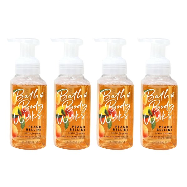 Generic Bath and Body Work PEACH BELLINI 4 Pack Gentle Foaming Hand Soap Set - 8.75 fl oz / 259 mL each, orange