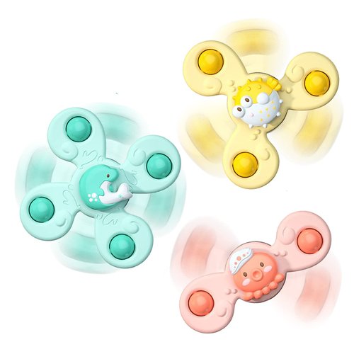 3PCS Suction Cup Spinner Toys for Babies, Baby Spinners with Suction Cups, Window Spinners for Toddler 1-3, Suction Bath Toys High Chair Toys with Suction Cup