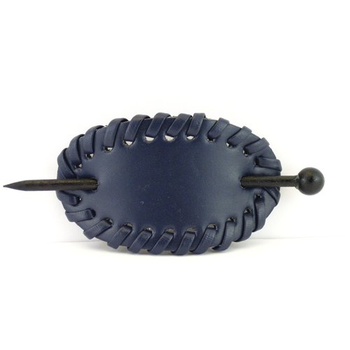 Pastel Oval Faux Leather With Wood Slide Stick Hair Stick (Navy Blue)