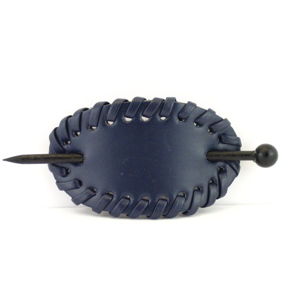 Pastel Oval Faux Leather With Wood Slide Stick Hair Stick (Navy Blue)