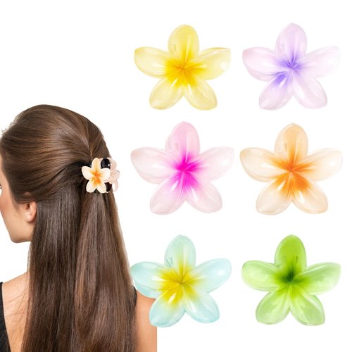 Chris.W 6 Pcs Flower Hair Claw Clips for Thick Thin Hair, Hawaiian Plumeria Strong Hold Nonslip B...