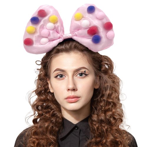 Giliger 3D Oversize pink bow headband with colors balls mouse ears headbands hairbands for Women Girls, Cosplay Accessories Party Decorations