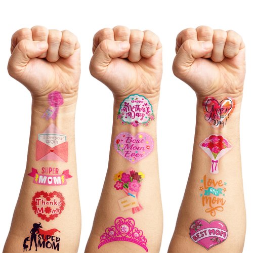 102 PCS Happy Mother’s Mothers Day Temporary Tattoos Birthday Themed Party Decorations Supplies Favors Decor Cute Best Mom Ever Stickers Tattoo Gifts for Class Prizes Women Kids Boys Girls Carnival