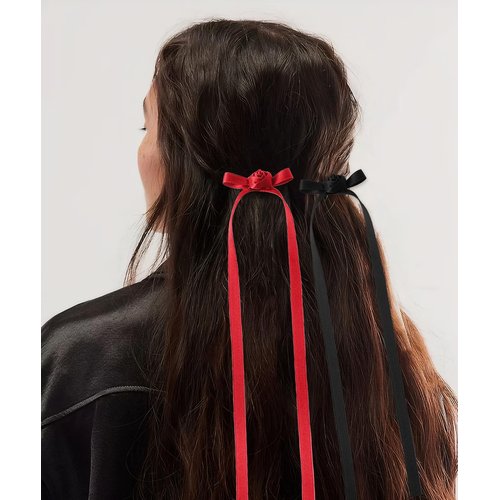 6 PCS Flower Hair Bow Clips, Satin Silk Hair Ribbon Bows with Extra Long Tails for Women, Rose Bowknot Hair Barrettes Accessories for Teen Girls