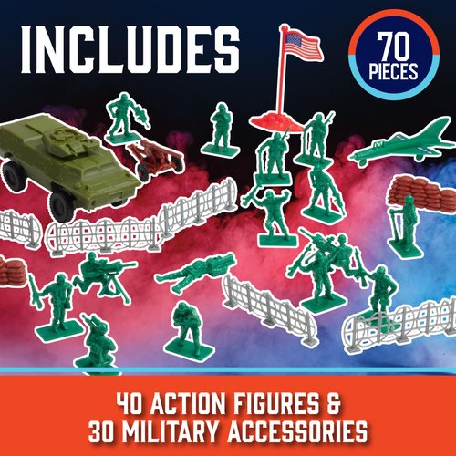Army Men Modern Warfare Action Figures- 70pcs w Unique Sculpts- Military Toy World War II Soldiers & Artillery Playset w Jets, Tanks, Barbed Wire, Sandbags & More- Xmas Gifts for Kids & Collectors