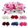 Xiaokeis Wedding Rose Flower Hair Comb, Faux Velvet Red Rose Bridal Hair Clip, Floral Hair Accessory for Women and Girls