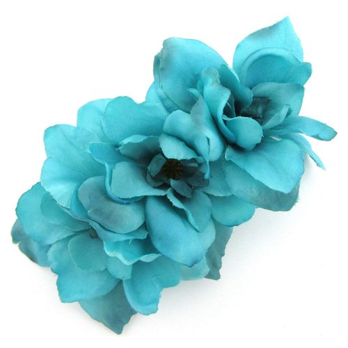 Triple Turquoise Apple Blossom Silk Flower Hair Clip with Teeth